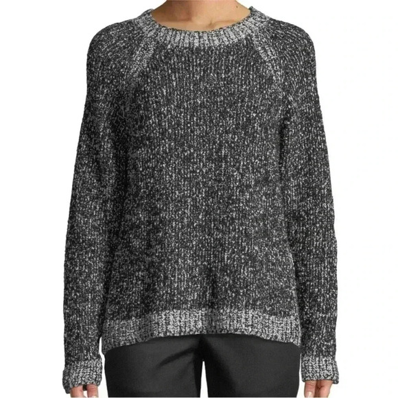 Eileen Fisher Organic Cotton Boucle Sweater Black White Crew Neck Size Medium - Picture 1 of 14